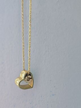 Coach Gold-tone Double Heart Pendant Necklace with Crystal Circle